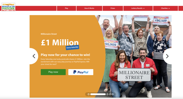 The main page of PostcodeLottery.co.uk