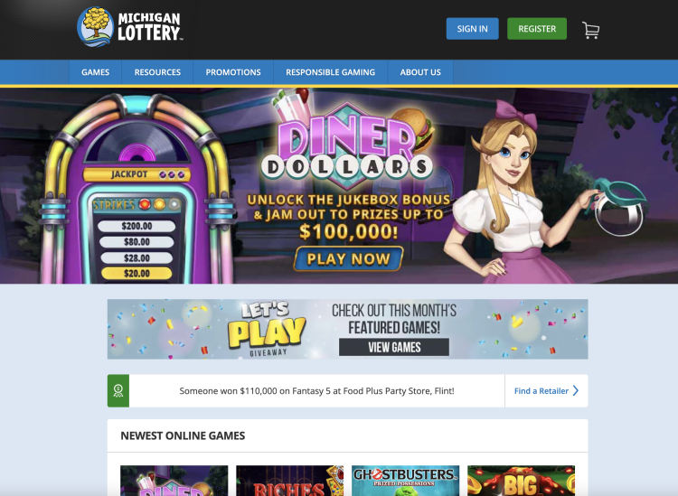 The main page of Michigan Lottery