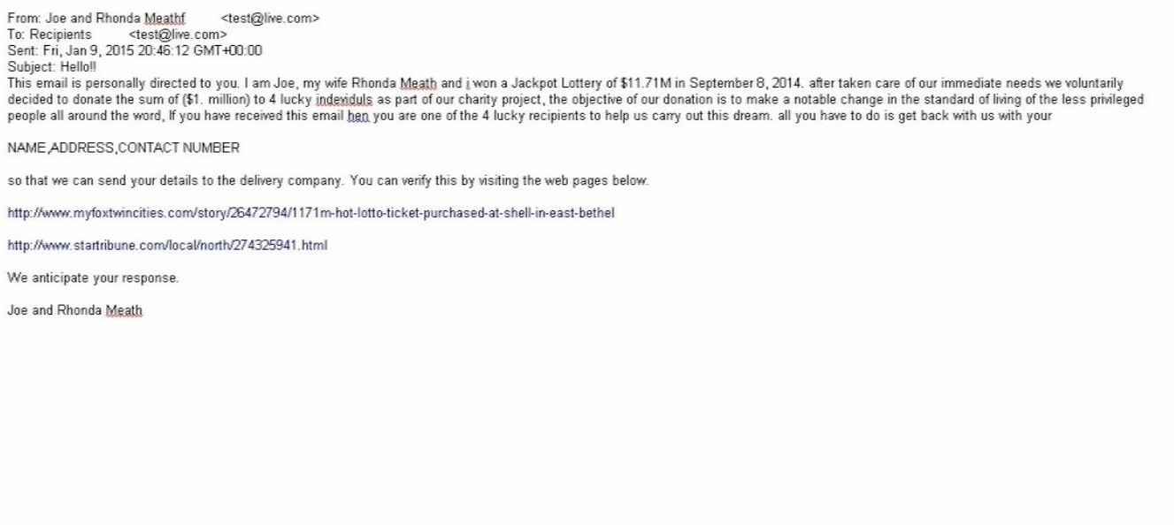 Scam email sample