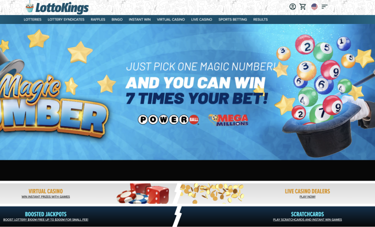 The main page of LottoKings.com