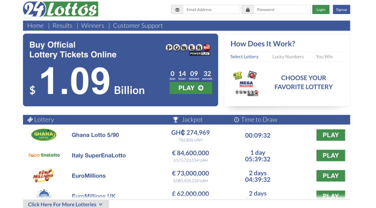 The main page of 24Lottos