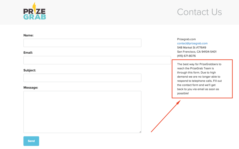 PrizeGrab contact