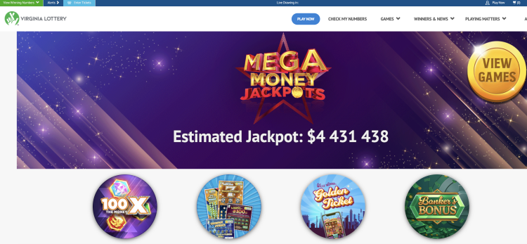 The main page of Virginia Lottery