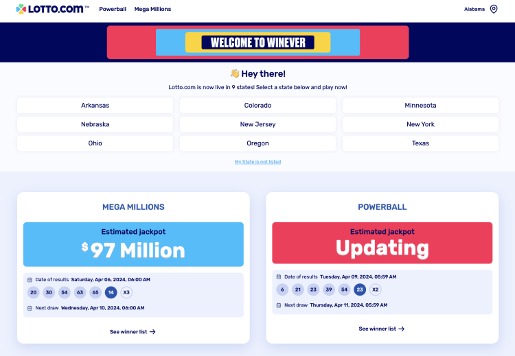 The main page of Lotto.com